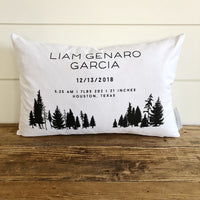 Modern Forest Birth Announcement Pillow Cover - Linen and Ivory